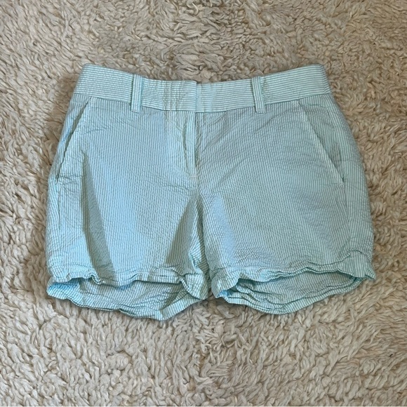 J Crew Shorts Women's Size 00 Green Seersucker Striped Cotton City Fit - Picture 1 of 8